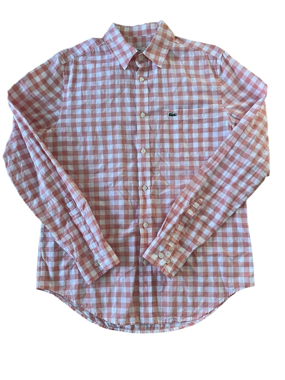 Lacoste Men's Pink and White Gingham Button-Down Shirt size 38 Small